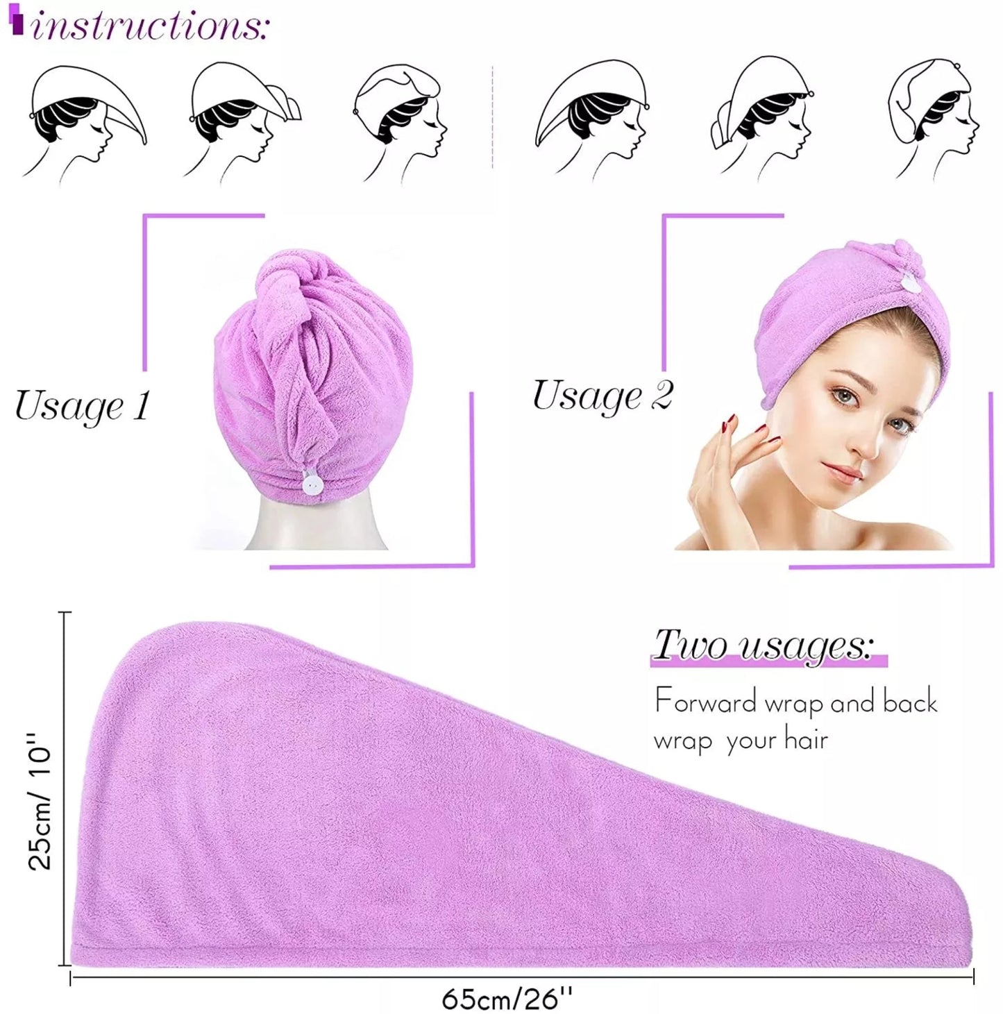Absorbent quick-drying fleece microfiber hair towel